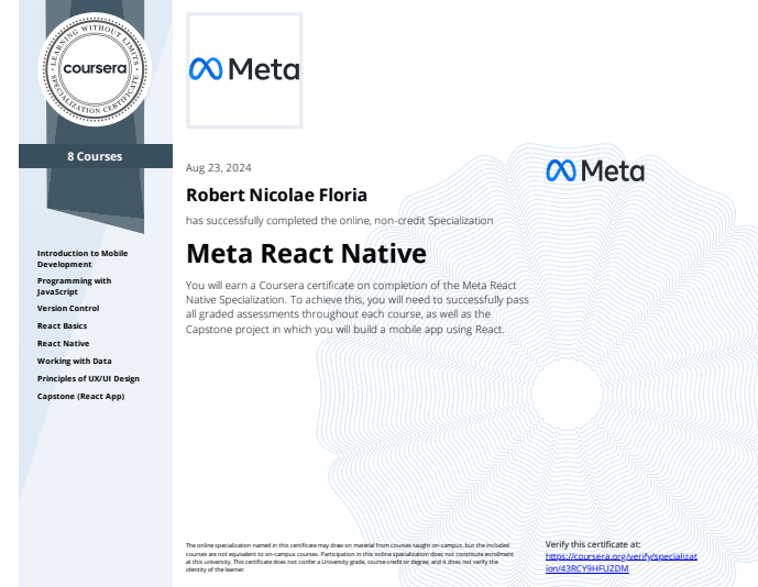Meta React Native Certification